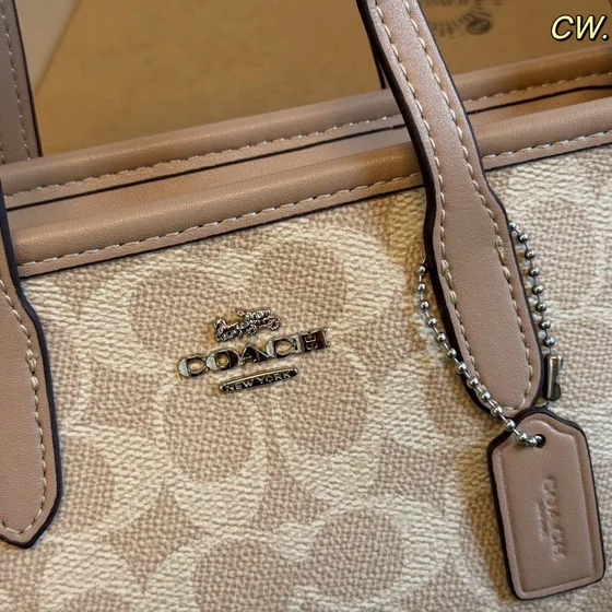 Coach City Mini Tote Bag In Signature Canvas Light Khaki/Taupe Tote Bag