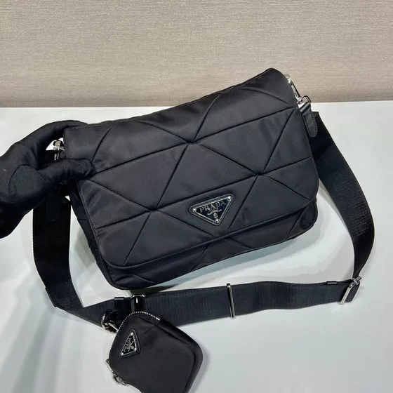 Prada Re-Nylon Quilted Shoulder Bag With Pouch Black Shoulder Bag