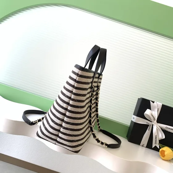 Chanel Deauville Tote White And Black Stripe Tote Bag