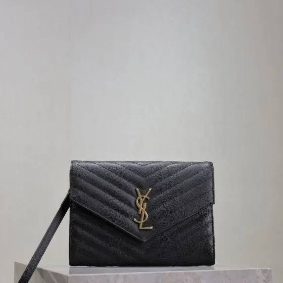 YSL Cassandre Matelass Envelope Wallet On Chain Black Woc