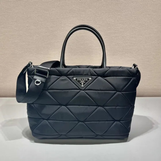 Prada Re-Nylon Padded Quilted Top Handle Bag Black Top Handle