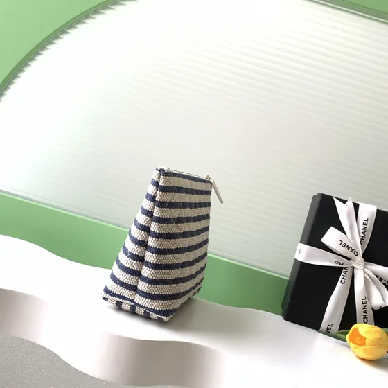 Chanel Blue Beige Striped Clutch