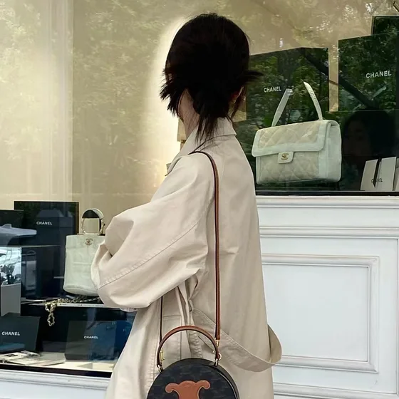 Celine Half Moon Triomphe Black Tan Crossbody