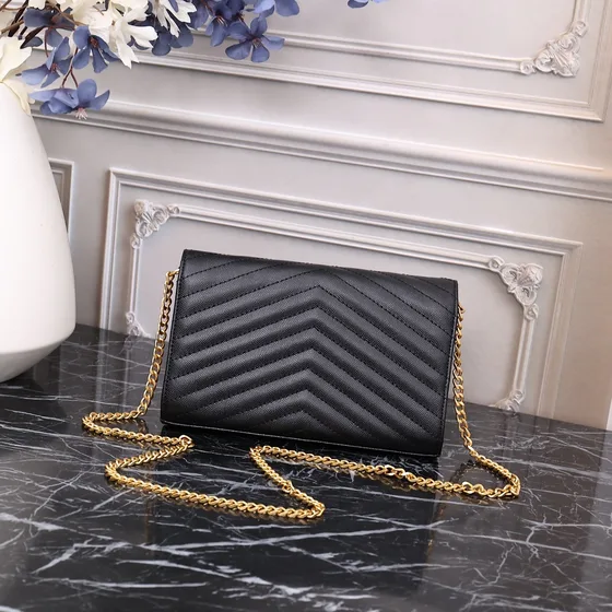 YSL Cassandre Envelope Chain Tegnebog Sort Woc