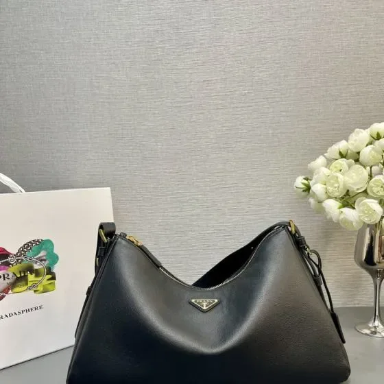 Prada Leather Shoulder Bag Black Hobo