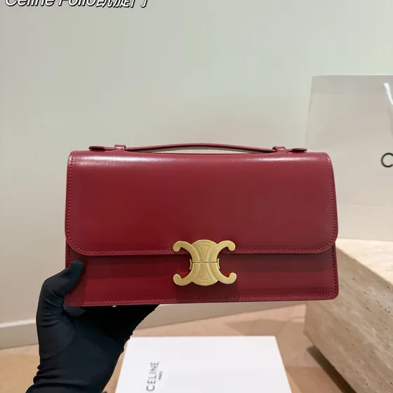 Celine Triomphe Folio Hitam/Coklat/Merah Top Handle
