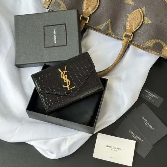 YSL Cassandre Envelope Card Holder Black Card Holder
