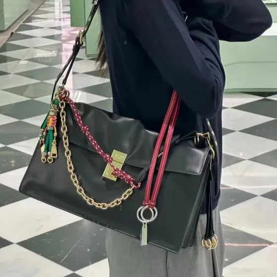 Prada Large Soft Sound Shoulder Bag With Charms Black Shoulder Bag