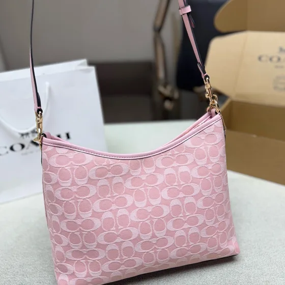 Coach Signature Embossed Crossbody Hobo Pembe Crossbody