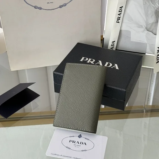 Prada Saffiano Pelle Card Holder Gray Card Holder