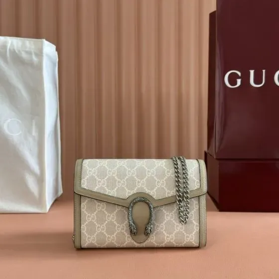 Gucci Dionysus Gg Chain Wallet Beige Crossbody
