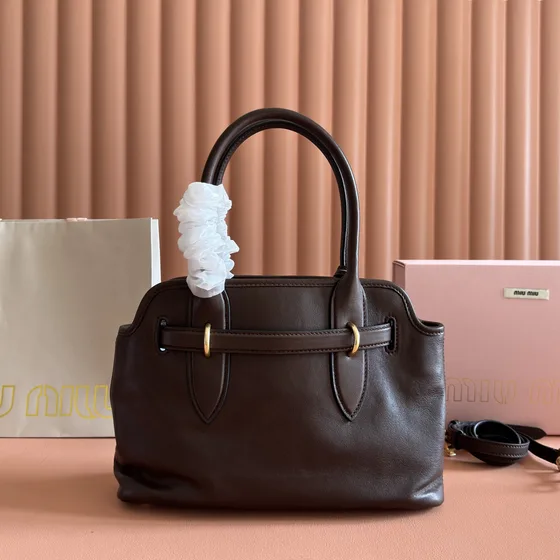 Miu Miu Adventure Nappa Leather Bag Dark Brown Top Handle