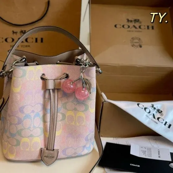 Coach Mini Rowan Bucket Bag In Signature Canvas Pastel Multi Crossbody