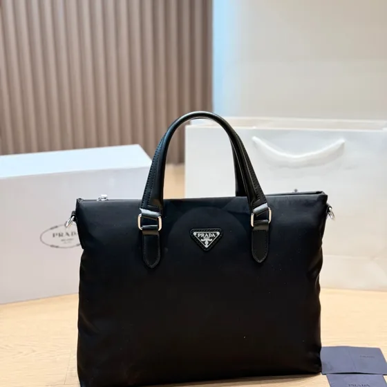 Prada Nylon Business Briefcase Black Top Handle