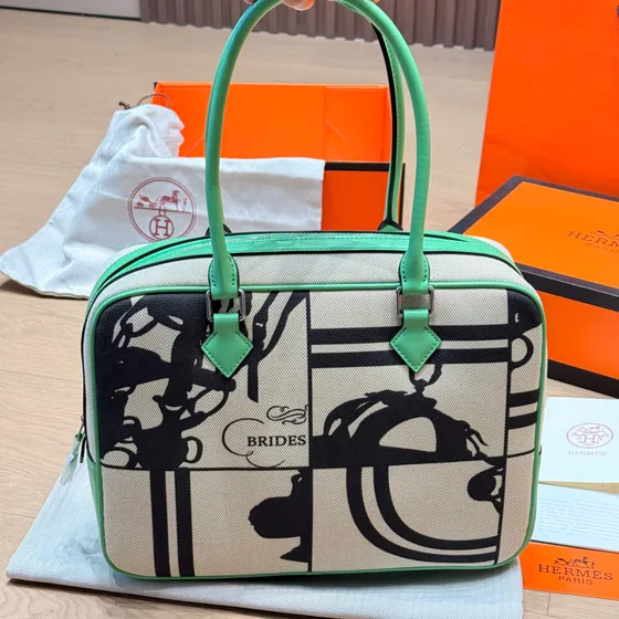 Hermes Feu 20 Bag Trắng/Mint Xanh lá/Đen Top Handle