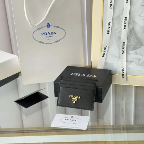 Prada Saffiano Leather Card Holder Black Card Holder