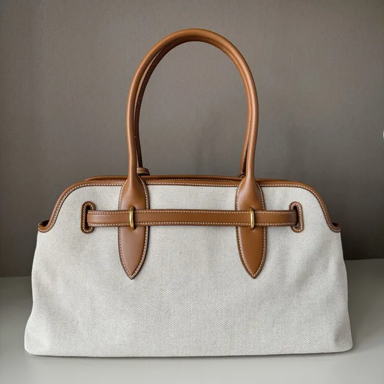 Miu Miu Canvas And Leather Top Handle Bag Beige Brown Top Handle