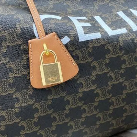 Celine Braun Triomphe Leinwand with Tan Leder travel