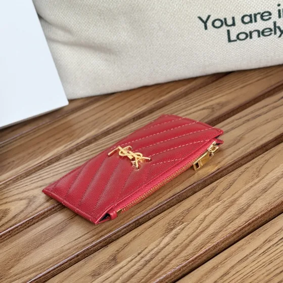 YSL Cassandre Matelassé Zipped Card Case Rot Card Holder
