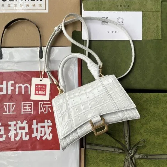 Balenciaga Hourglass Top Handle Bag White Top Handle