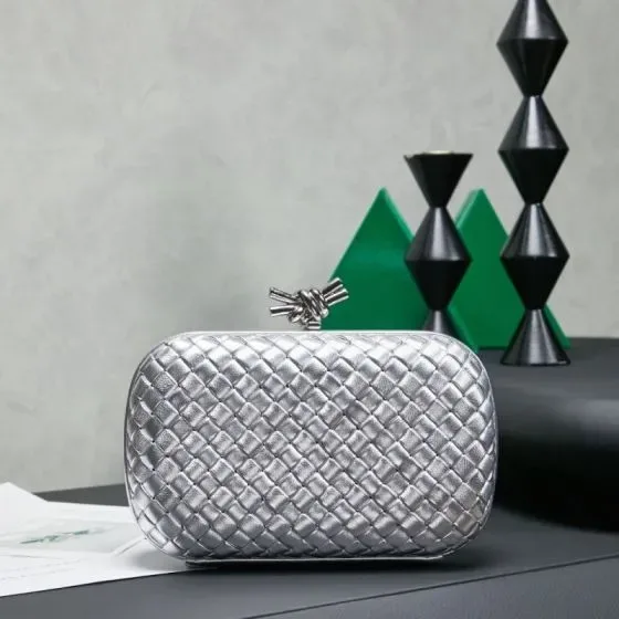 Bottega Veneta Intreccio Knot Clutch Silver Clutch