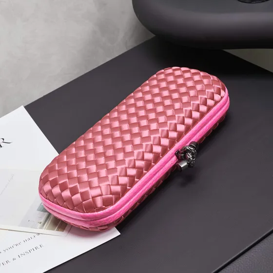 Bottega Veneta Intrecciato Satin Knot Clutch Pink Clutch