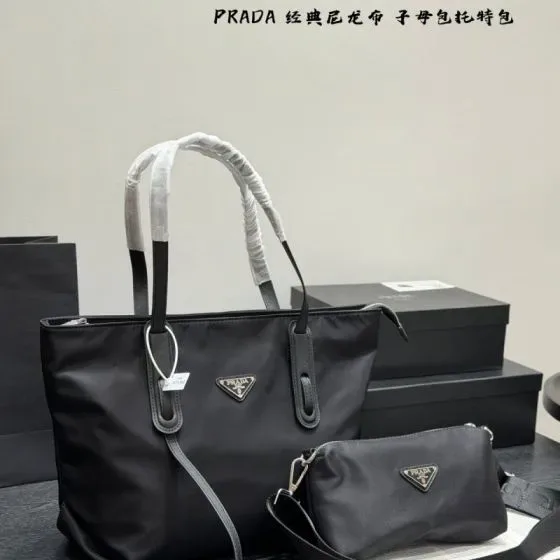 Prada Re-Nylon Tote Bag With Pouch Black Tote Bag