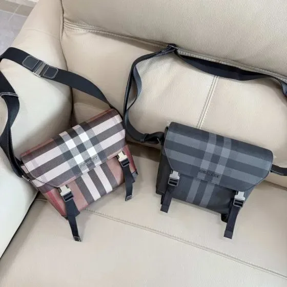 Burberry Alfred Messenger Bag Beige Check Charcoal Check Crossbody
