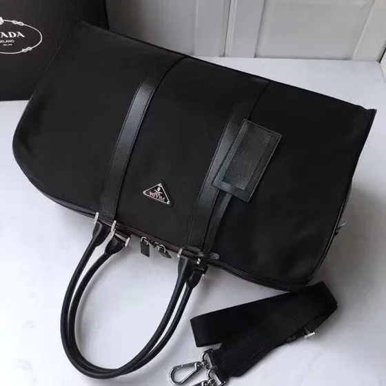 Prada Re-Nylon And Saffiano Leather Travel Duffel Bag Black Top Handle