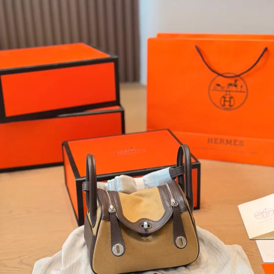 Hermes Lindy Mini Khaki/Marron Anse supérieure
