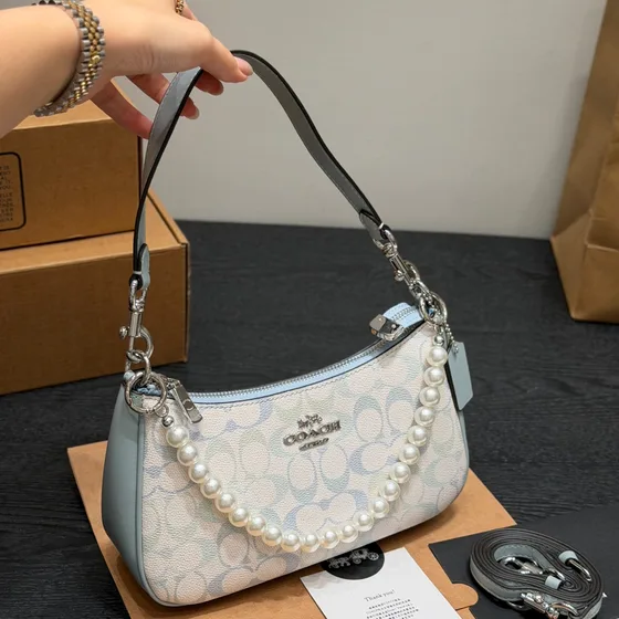 Coach Teri Shoulder Bag In Signature Canvas Light Blue/White Shoulder Bag
