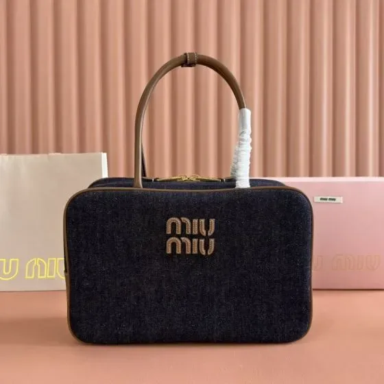 Miu Miu Denim Top Handle Beauty Case Dark Blue Top Handle