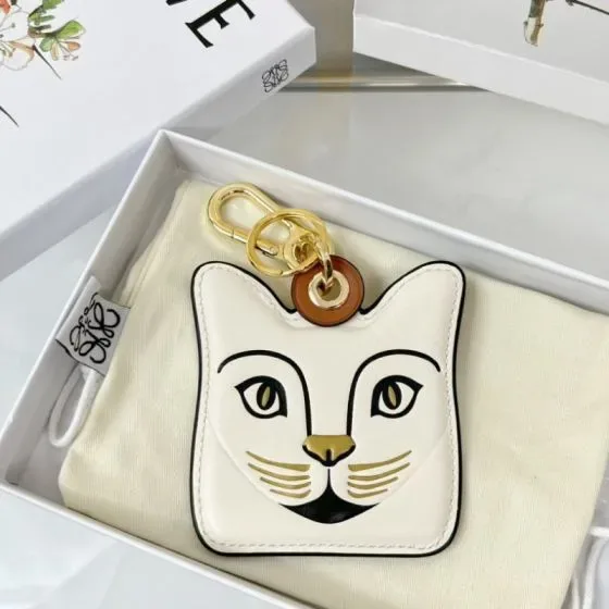 Loewe Cat Coin Purse Charm White Coin Purse
