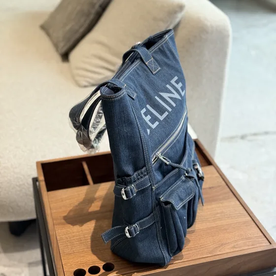 Celine Denim Cargo Tote Dark Biru Denim Tote Bag