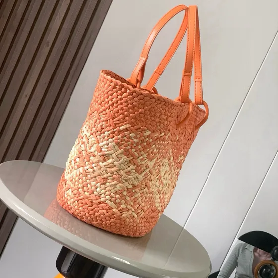 Loewe Anagram Basket Bag Coral Orange Beige Tote Bag