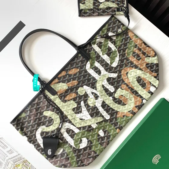 Goyard Saint Louis Pm Lettres Camouflage Black Green Brown White Tote Bag