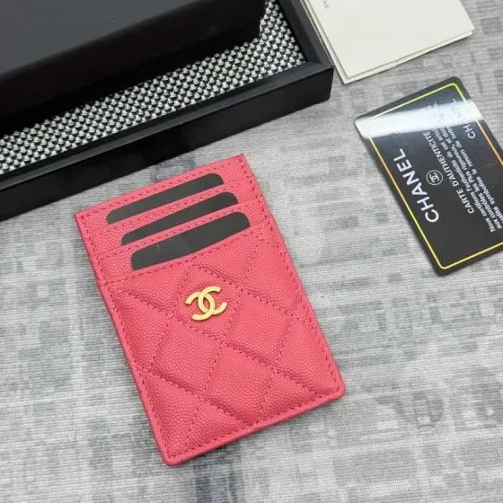 Chanel Quilted Caviar Card Holder Coral Pink Card Holder