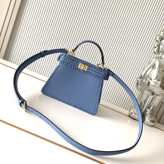 Fendi Peekaboo Iseeu Petite Woven Bag Light Blue Top Handle