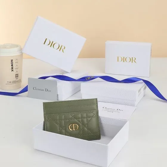 Dior Dior Caro Freesia Card Holder Olive Green Card Holder