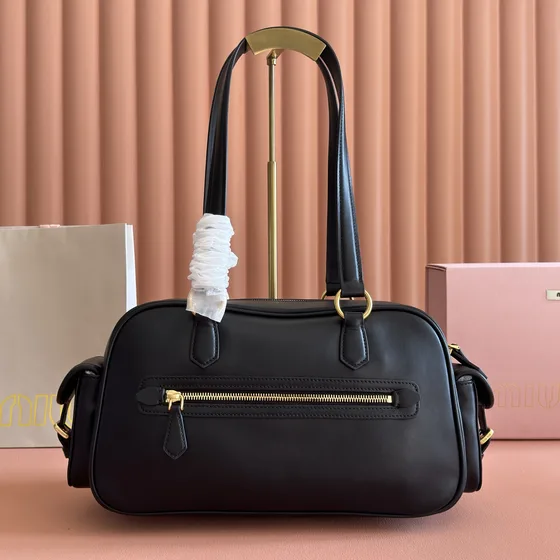 Miu Miu Leather Pocket Top-Handle Bag Black Top Handle