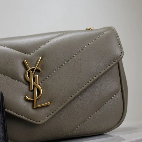YSL Toy Loulou Strap Bag Olive Gray Crossbody
