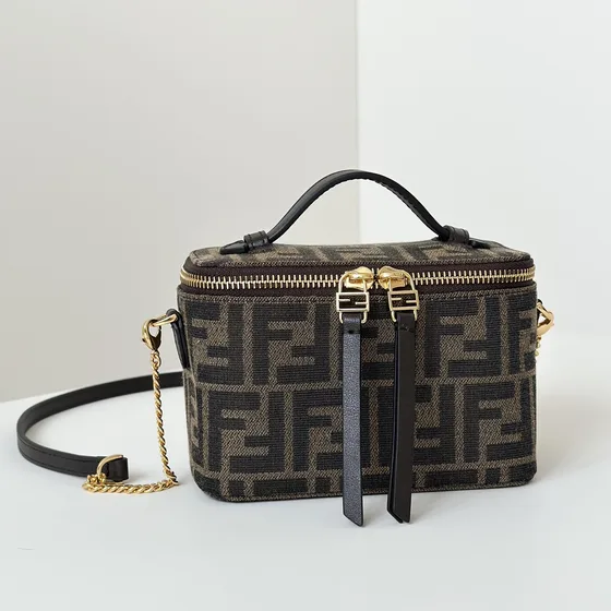 Fendi Ff Jacquard Vanity Case Brown Crossbody