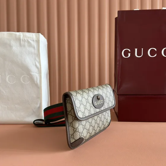 Gucci Gg Supreme Belt Bag With Web Beige/Marrón Belt Bag