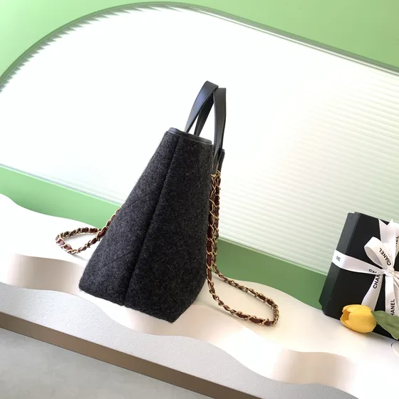 Chanel Quilted Tote Dark Gray Tote Bag