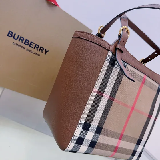 Burberry Check Couro Trim Tote Marrom / House Check Bolsa tote