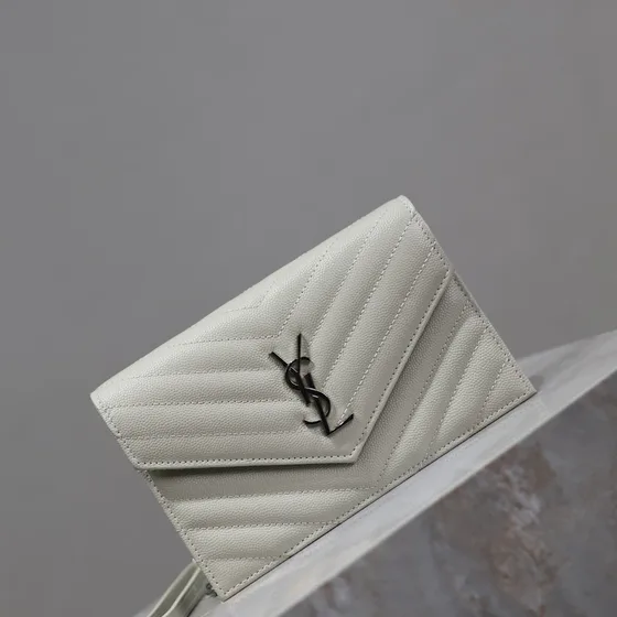 YSL Cassandre Matelass Envelope Wristlet Pouch White Pouch