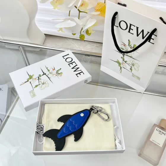 Loewe Fish Charm Keyring Blue Black Pouch