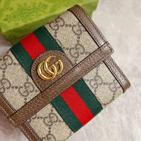 Gucci 523173 GG Supreme Beige Ebony with Brown Leather Trim 12x11x3cm everyday