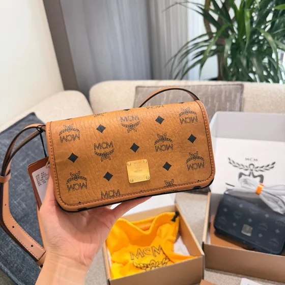 MCM Aren Crossbody Wallet In Visetos Cognac Black Woc