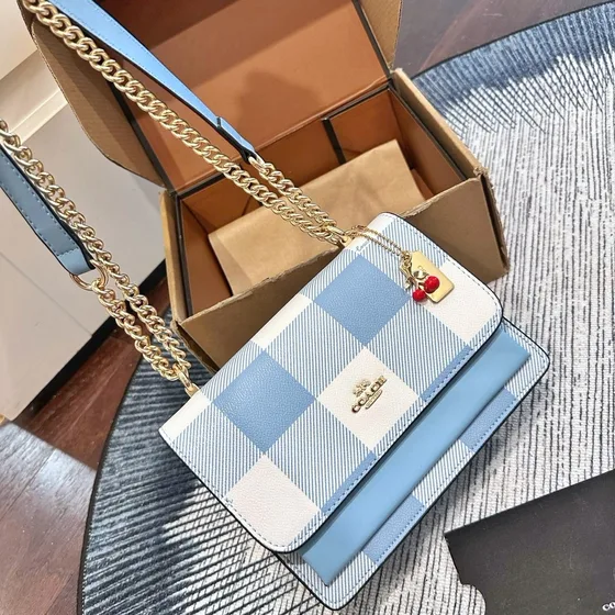 Coach Klare Crossbody Синий Белый Plaid Crossbody